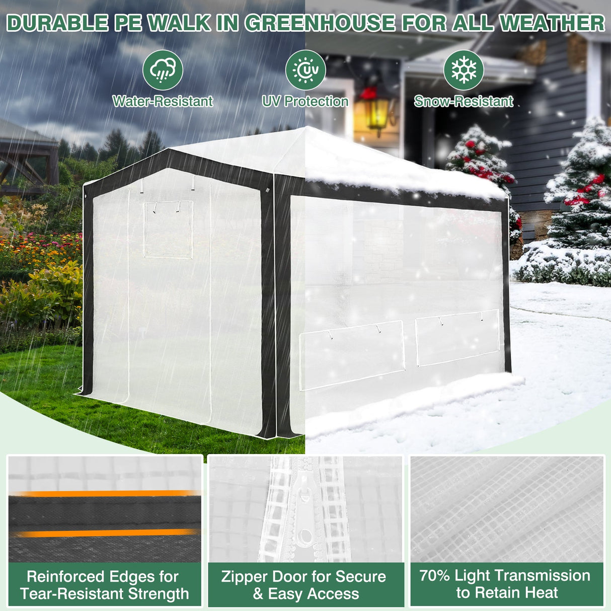 12x8 Portable Walk in Greenhouse with Polyester Reinforced Corners - Eagle Peak Custom Canopy Tent