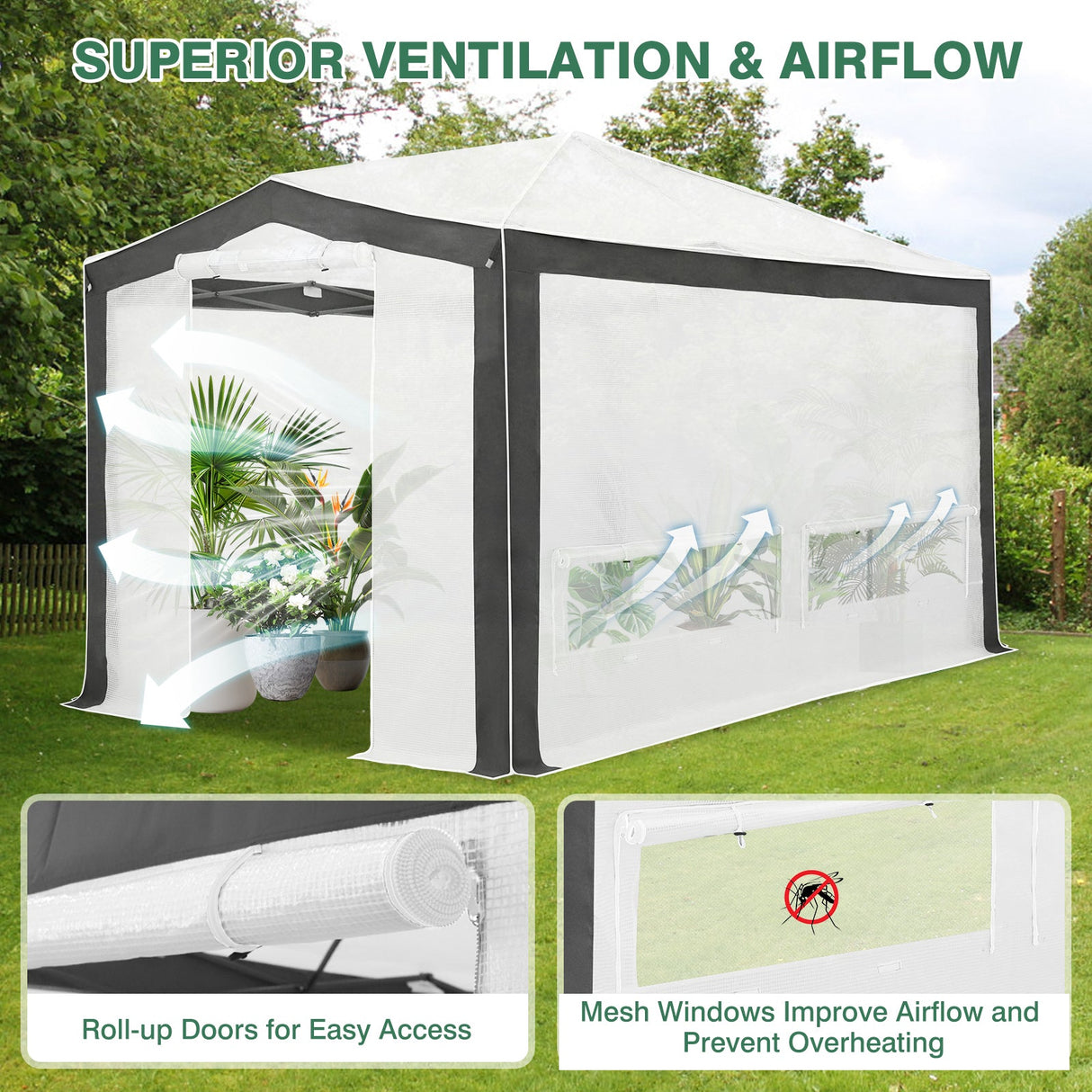 12x8 Portable Walk in Greenhouse with Polyester Reinforced Corners - Eagle Peak Custom Canopy Tent