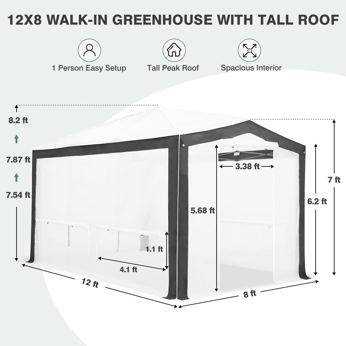 12x8 Portable Walk in Greenhouse with Polyester Reinforced Corners - Eagle Peak Custom Canopy Tent