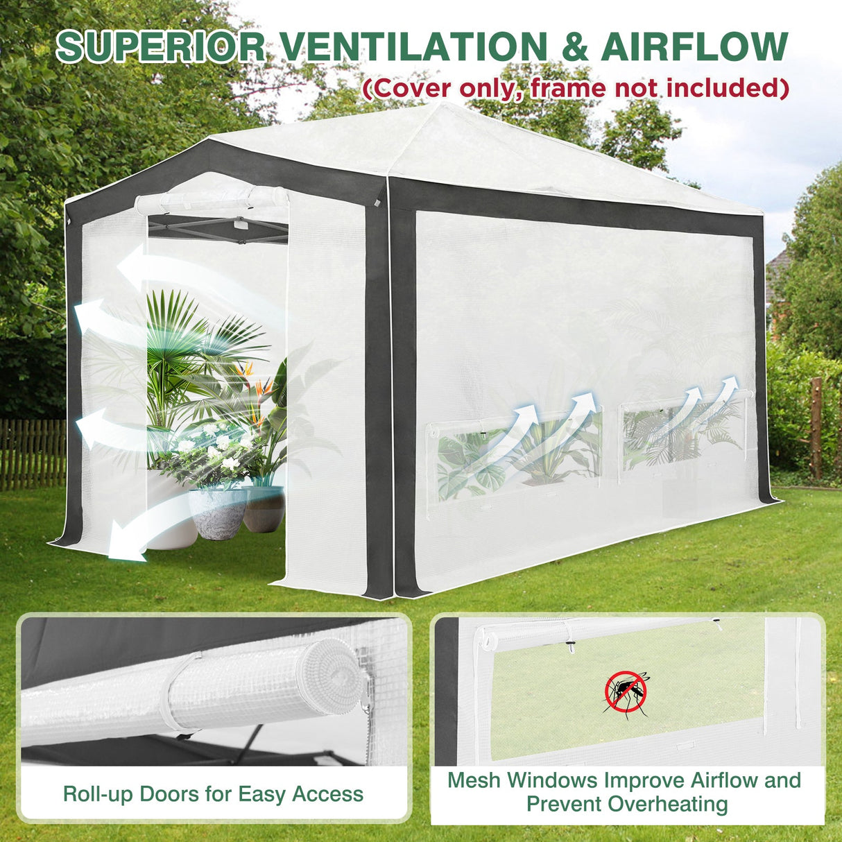 12X8 Replacement Top cover of Walk in Greenhouse with Polyester Reinforced Corners - Eagle Peak Custom Canopy Tent