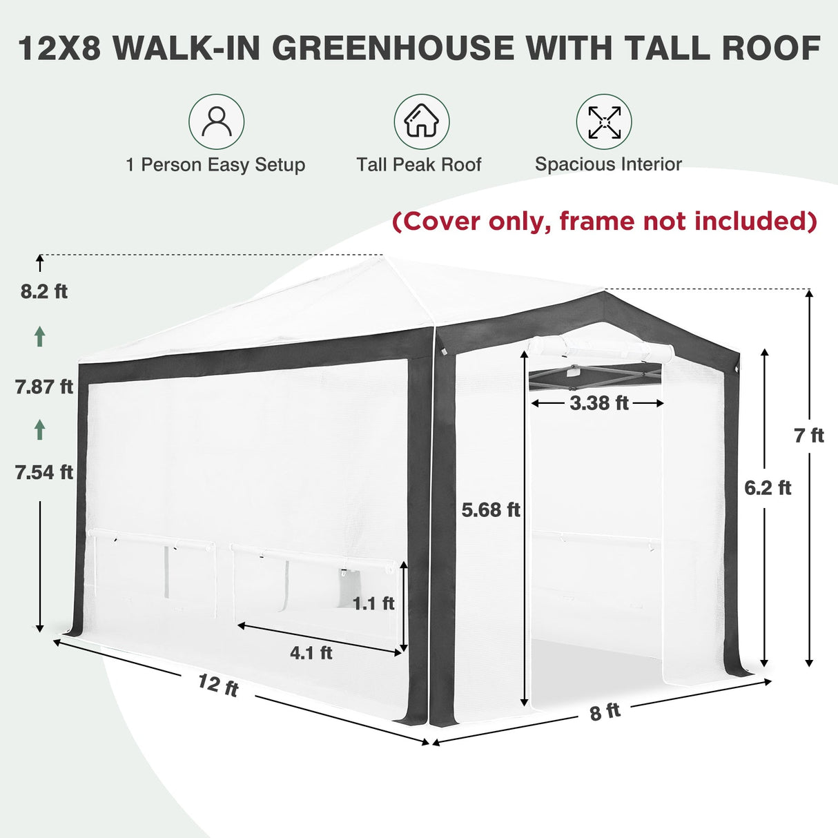 12X8 Replacement Top cover of Walk in Greenhouse with Polyester Reinforced Corners - Eagle Peak Custom Canopy Tent