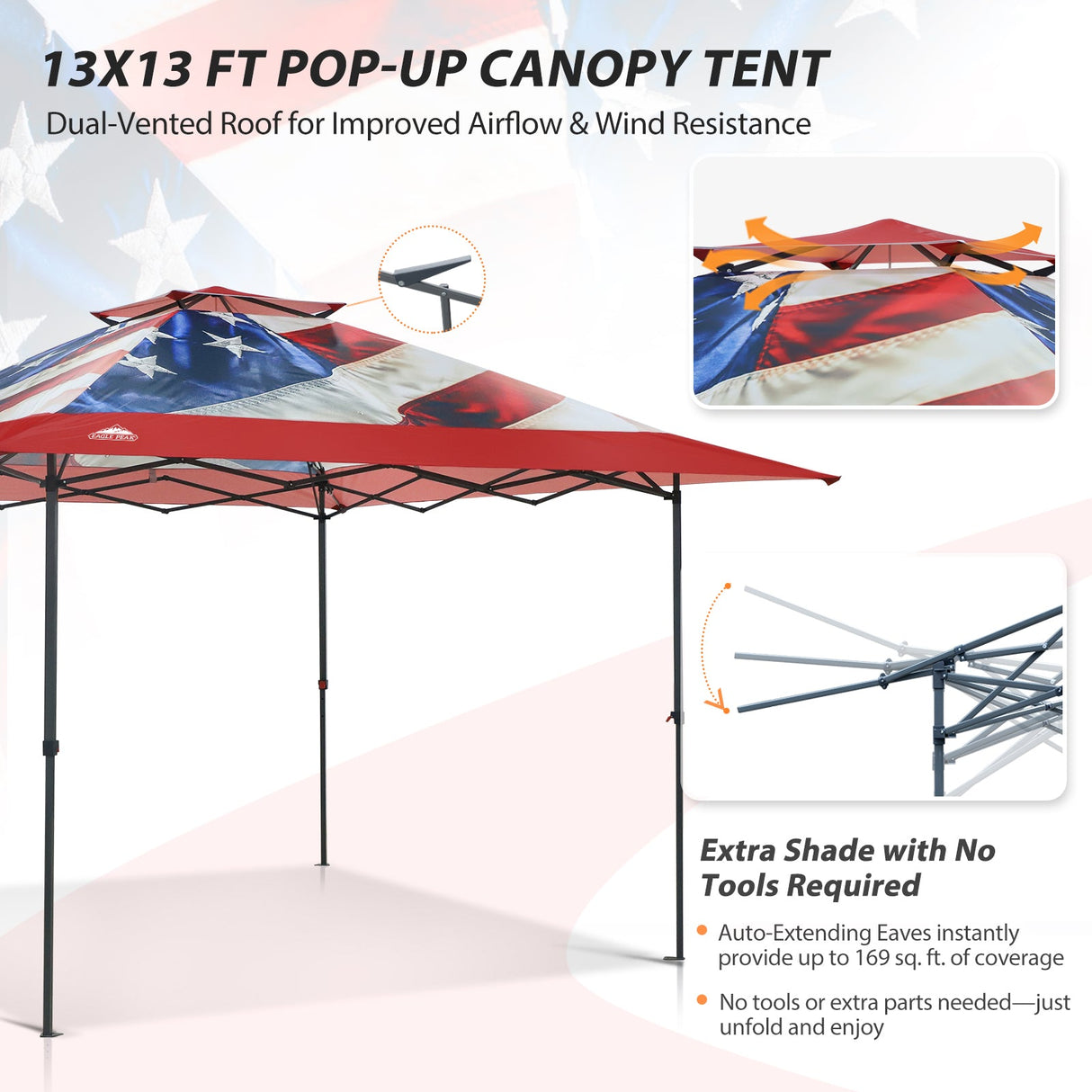13x13 Straight Leg Pop Up Canopy Tent with 169 sqft of Shade - Eagle Peak®