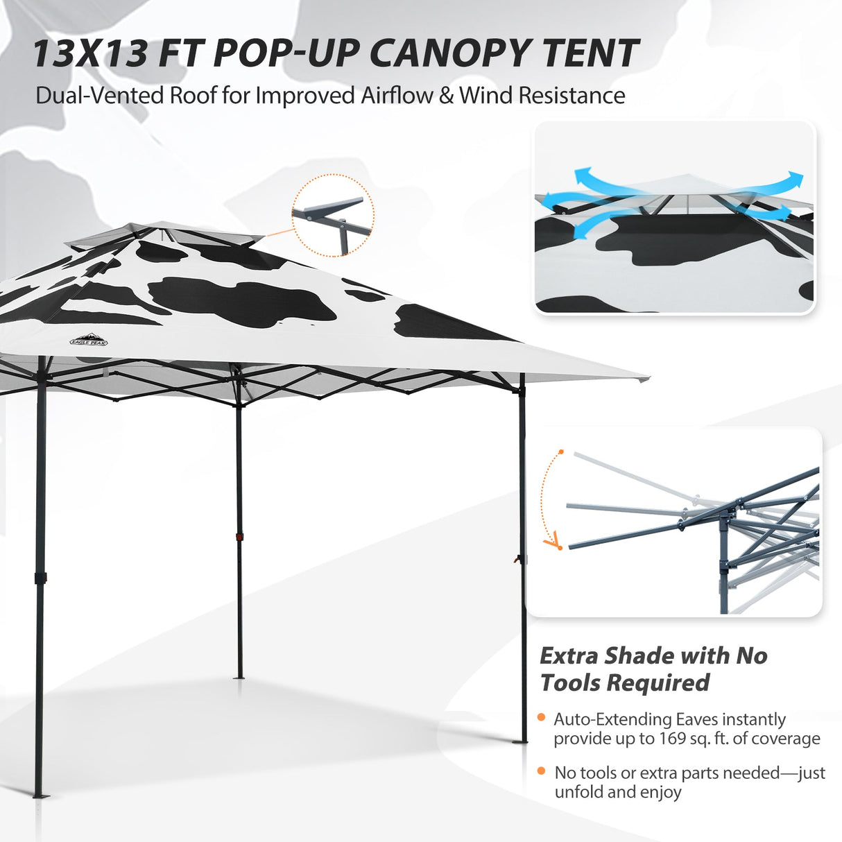 13x13 Straight Leg Pop Up Canopy Tent with 169 sqft of Shade - Eagle Peak®