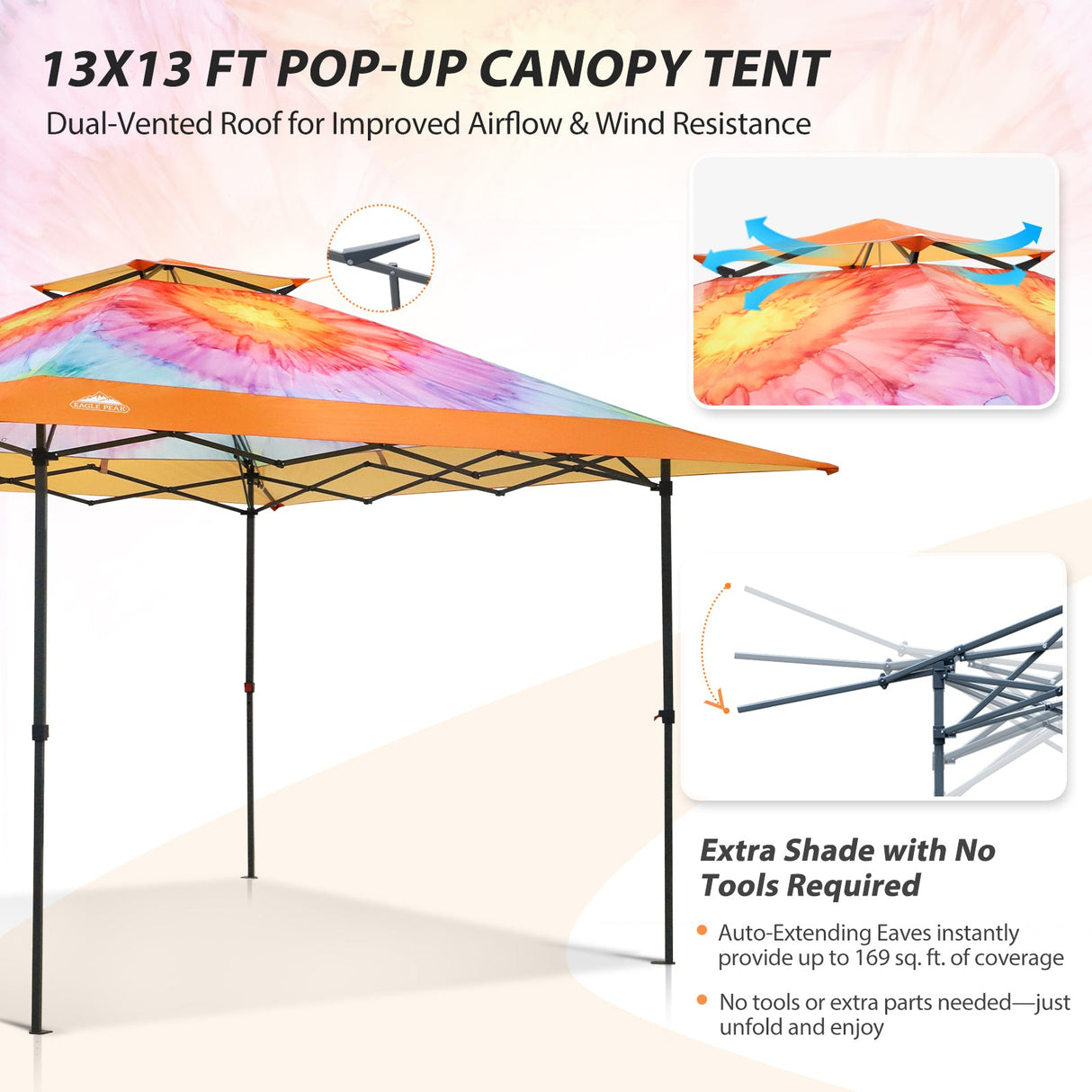 13x13 Straight Leg Pop Up Canopy Tent with 169 sqft of Shade - Eagle Peak®