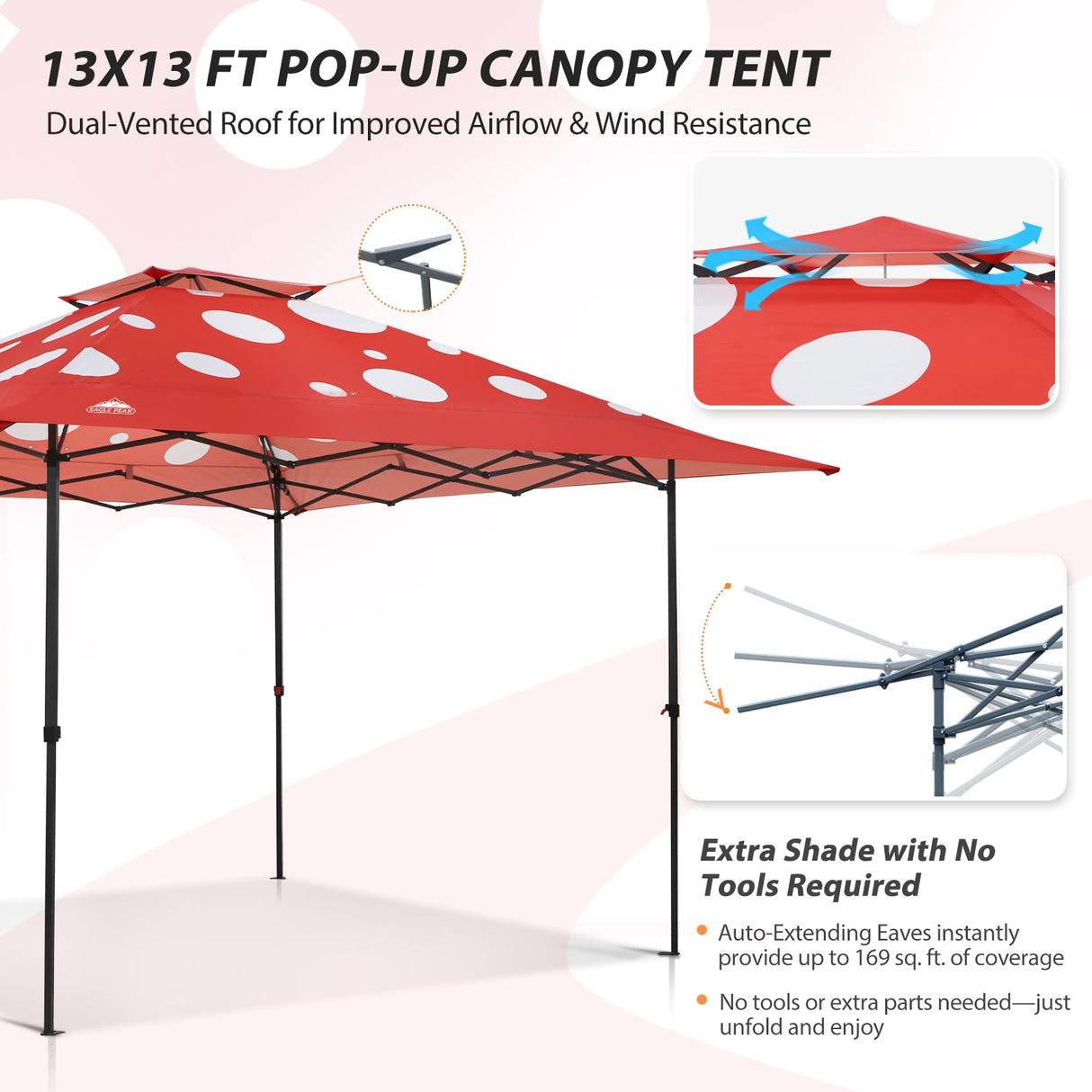 13x13 Straight Leg Pop Up Canopy Tent with 169 sqft of Shade - Eagle Peak®