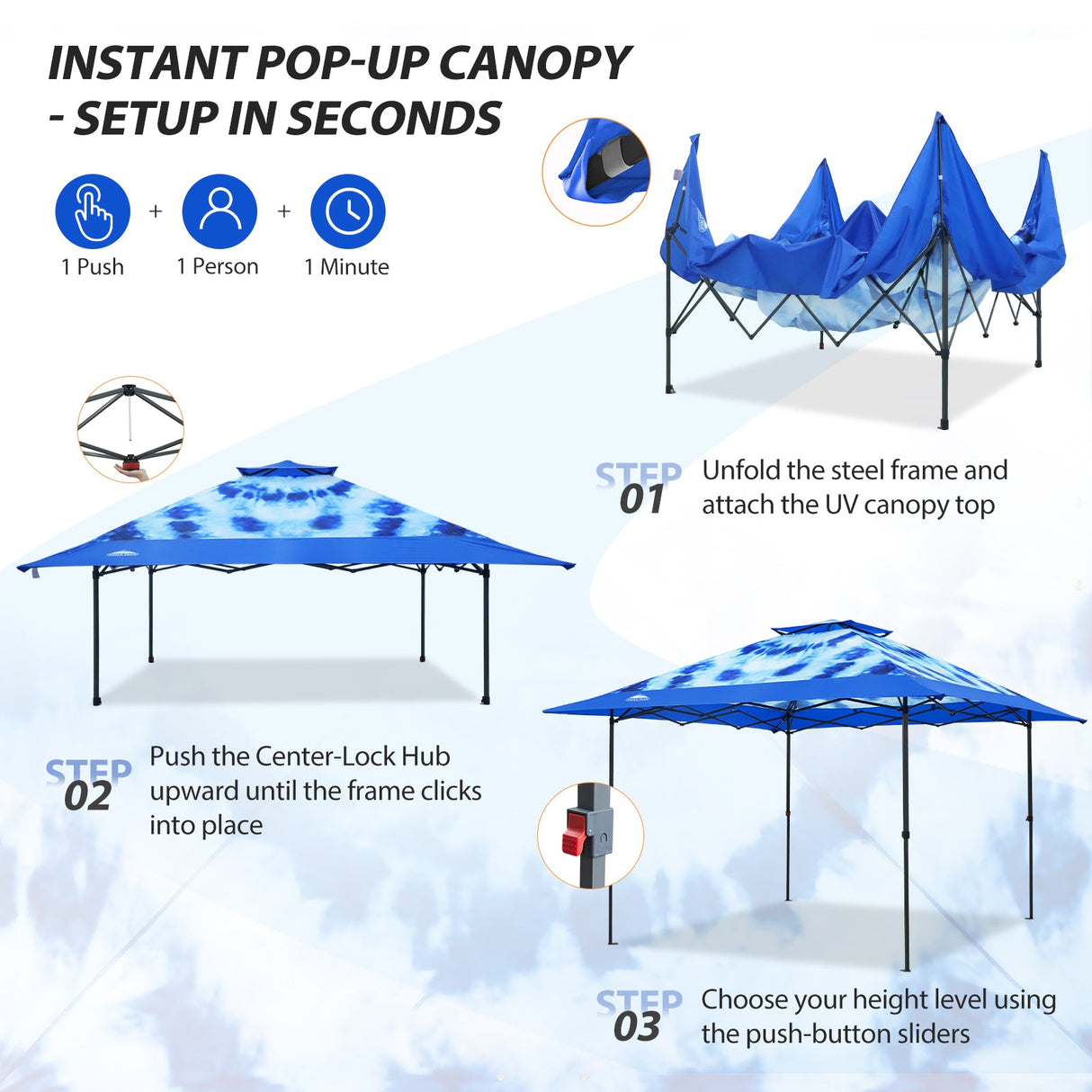 13x13 Straight Leg Pop Up Canopy Tent with 169 sqft of Shade - Eagle Peak®