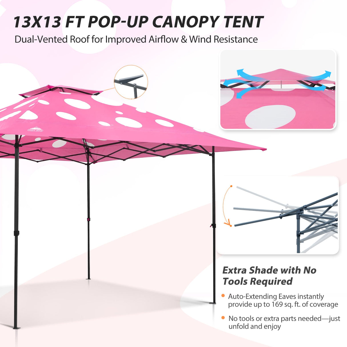 13x13 Straight Leg Pop Up Canopy Tent with 169 sqft of Shade - Eagle Peak®