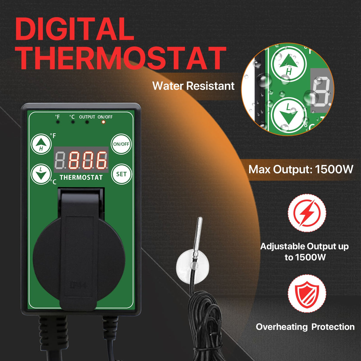 1500W Outdoor Heater with Thermostat, Yellow - Eagle Peak Custom Canopy Tent