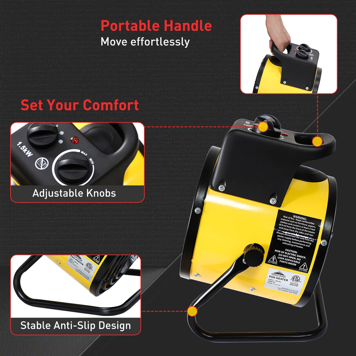 1500W Outdoor Heater with Thermostat, Yellow - Eagle Peak Custom Canopy Tent