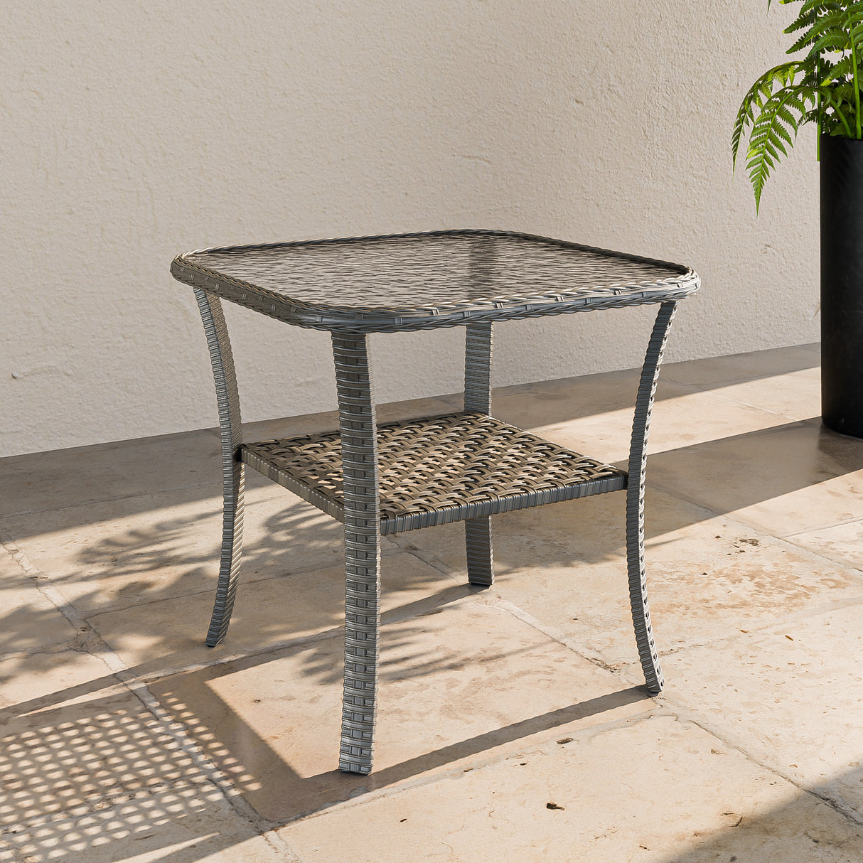 Rustic Veranda Outdoor Wicker Side Table, Brown