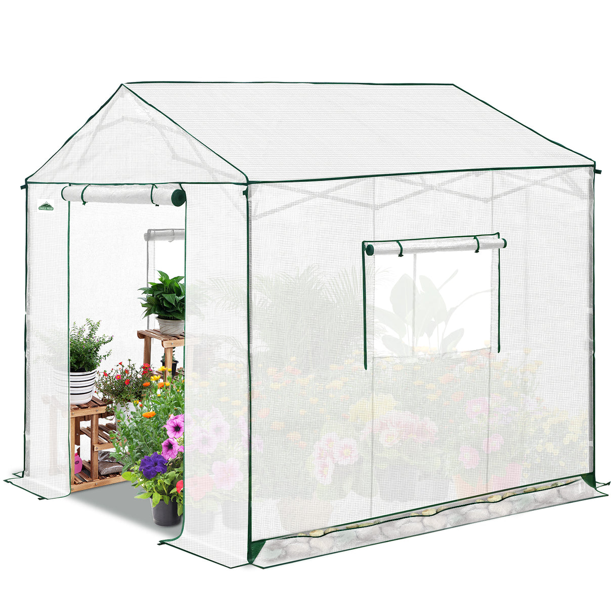 6x6/ 8x8/ 10x10 Portable Pop Up Greenhouse, Patented Center Lock with Gable Roof