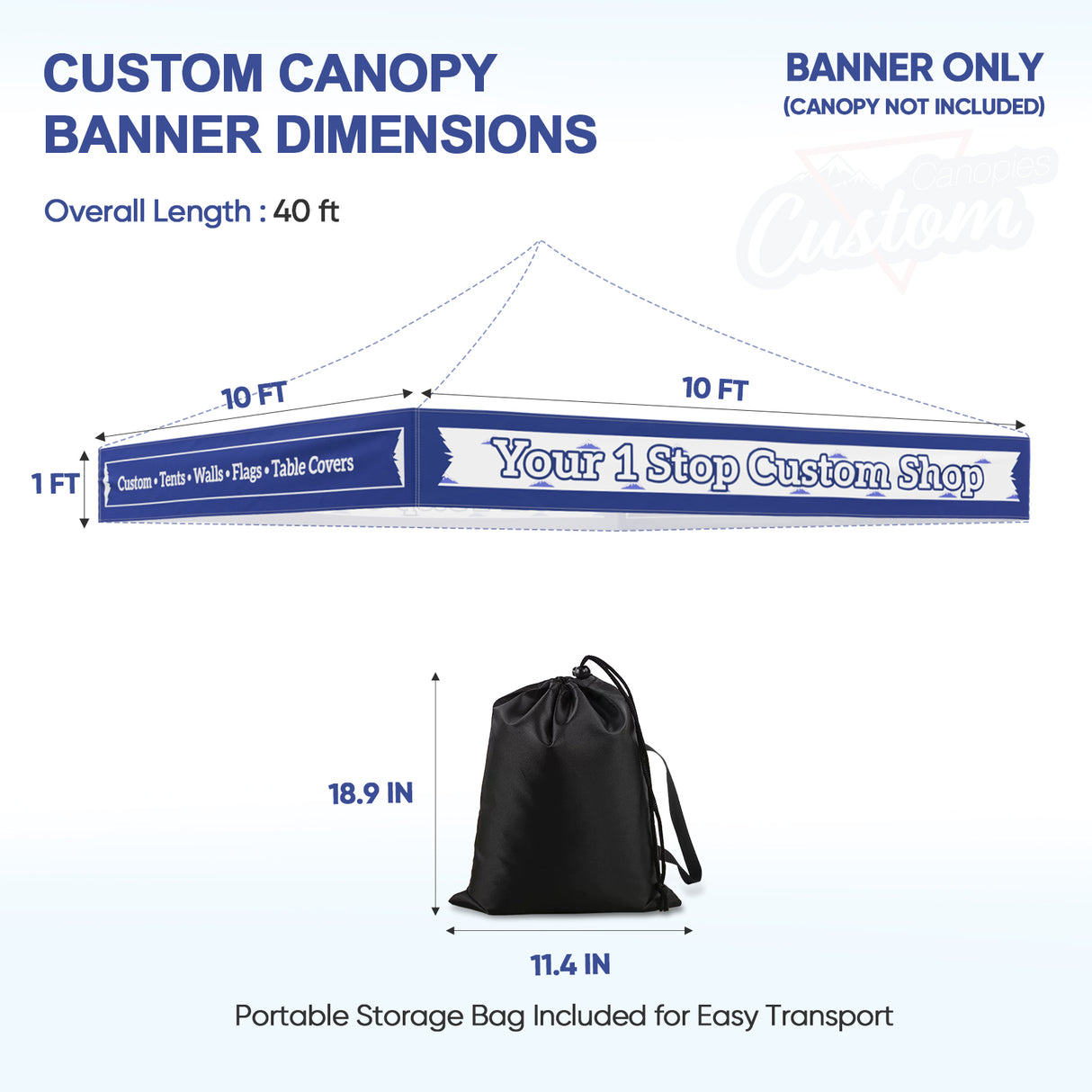 Custom Canopy Valance Wrap Banner with Business Logo for 10x10 Pop Up Canopy, 1x40ft / 1x50ft / 1x60ft