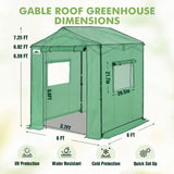 6x6/ 8x8/ 10x10 Portable Pop Up Greenhouse, Patented Center Lock with Gable Roof