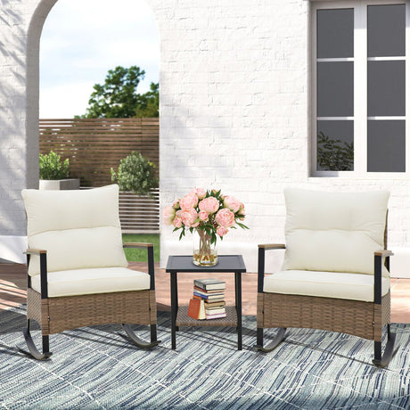 3 PCS Mojave Dusk Outdoor Conversation Set, 2 Rocking Chairs and Side Table - Eagle Peak Custom Canopy Tent