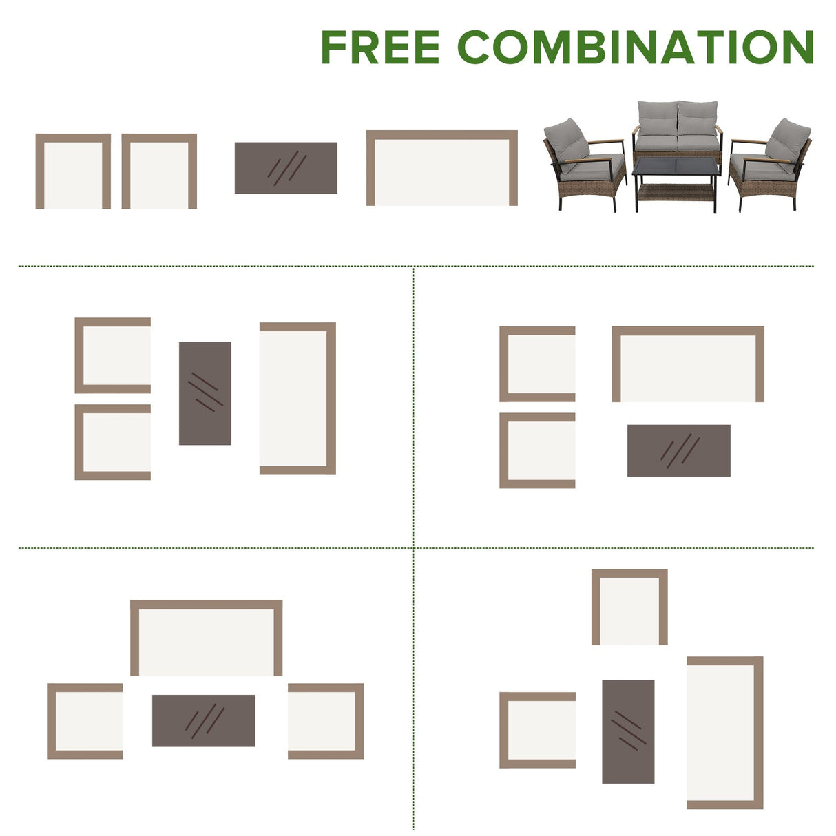 4 PCS Mojave Dusk Patio Wicker Furniture, Loveseat, 2 Patio Chairs and Coffee Table, Brown/Beige - Eagle Peak Custom Canopy Tent