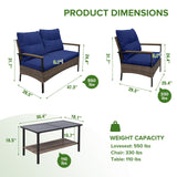 4 PCS Mojave Dusk Patio Wicker Furniture, Loveseat, 2 Patio Chairs and Coffee Table, Brown/Beige - Eagle Peak Custom Canopy Tent