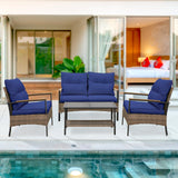 4 PCS Mojave Dusk Patio Wicker Furniture, Loveseat, 2 Patio Chairs and Coffee Table, Brown/Beige - Eagle Peak Custom Canopy Tent