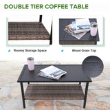 4 PCS Mojave Dusk Patio Wicker Furniture, Loveseat, 2 Patio Chairs and Coffee Table, Brown/Beige - Eagle Peak Custom Canopy Tent