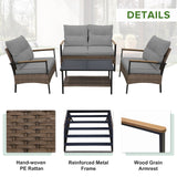 4 PCS Mojave Dusk Patio Wicker Furniture, Loveseat, 2 Patio Chairs and Coffee Table, Brown/Beige - Eagle Peak Custom Canopy Tent