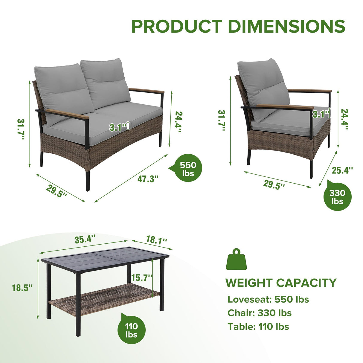 4 PCS Mojave Dusk Patio Wicker Furniture, Loveseat, 2 Patio Chairs and Coffee Table, Brown/Beige - Eagle Peak Custom Canopy Tent