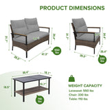 4 PCS Mojave Dusk Patio Wicker Furniture, Loveseat, 2 Patio Chairs and Coffee Table, Brown/Beige - Eagle Peak Custom Canopy Tent