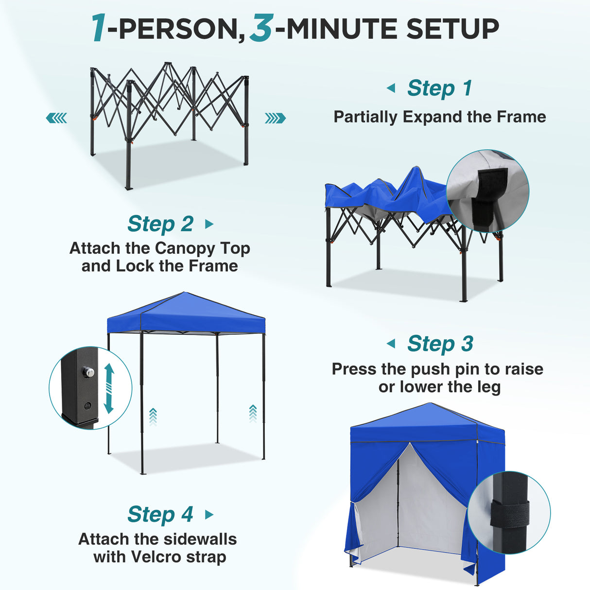 6x4 Instant Pop Up Canopy Tent  with 4 Side Wall Panels