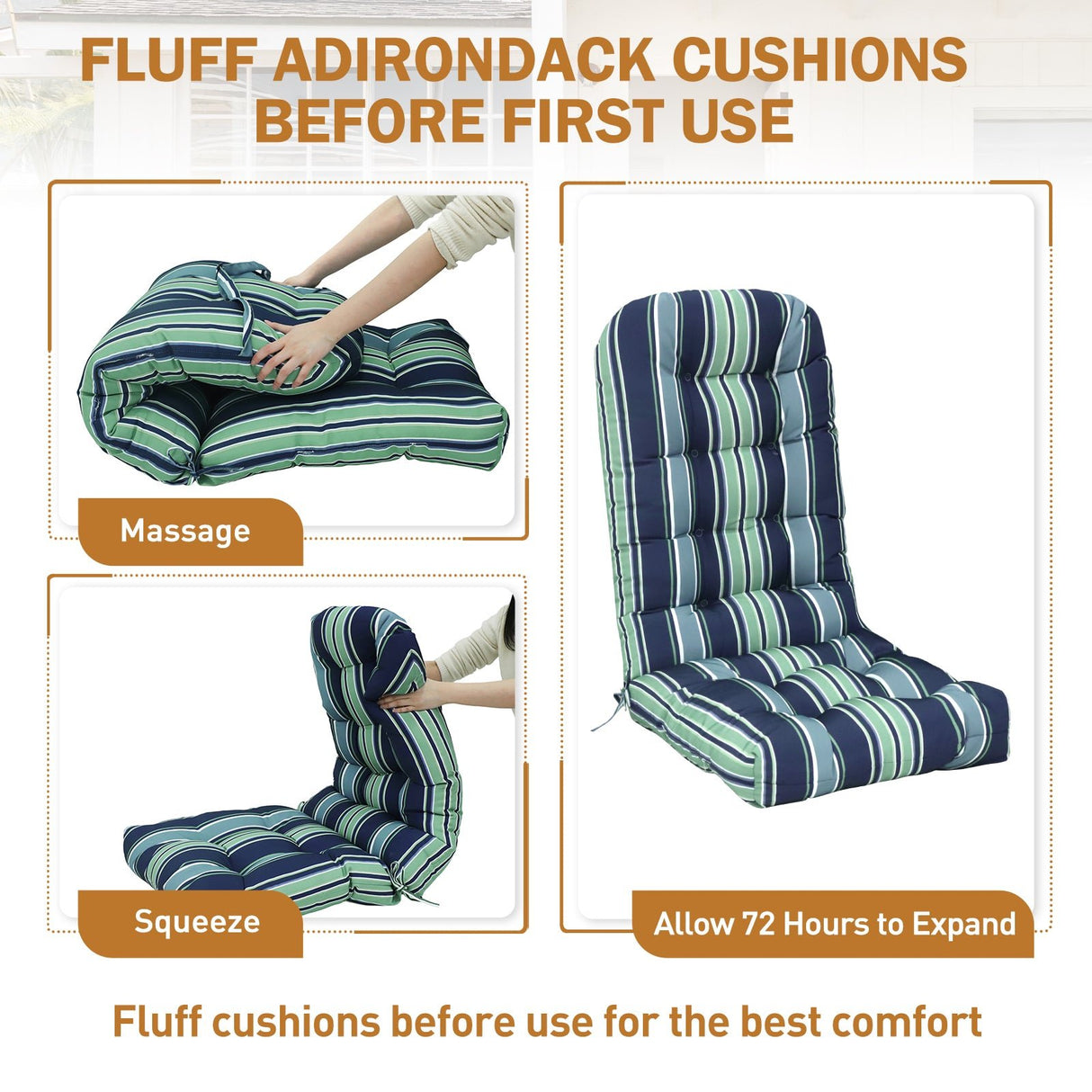 5" High Back Adirondack Chair Cushions, 49x20x5 in, Set of 1/2/4 - Eagle Peak Custom Canopy Tent