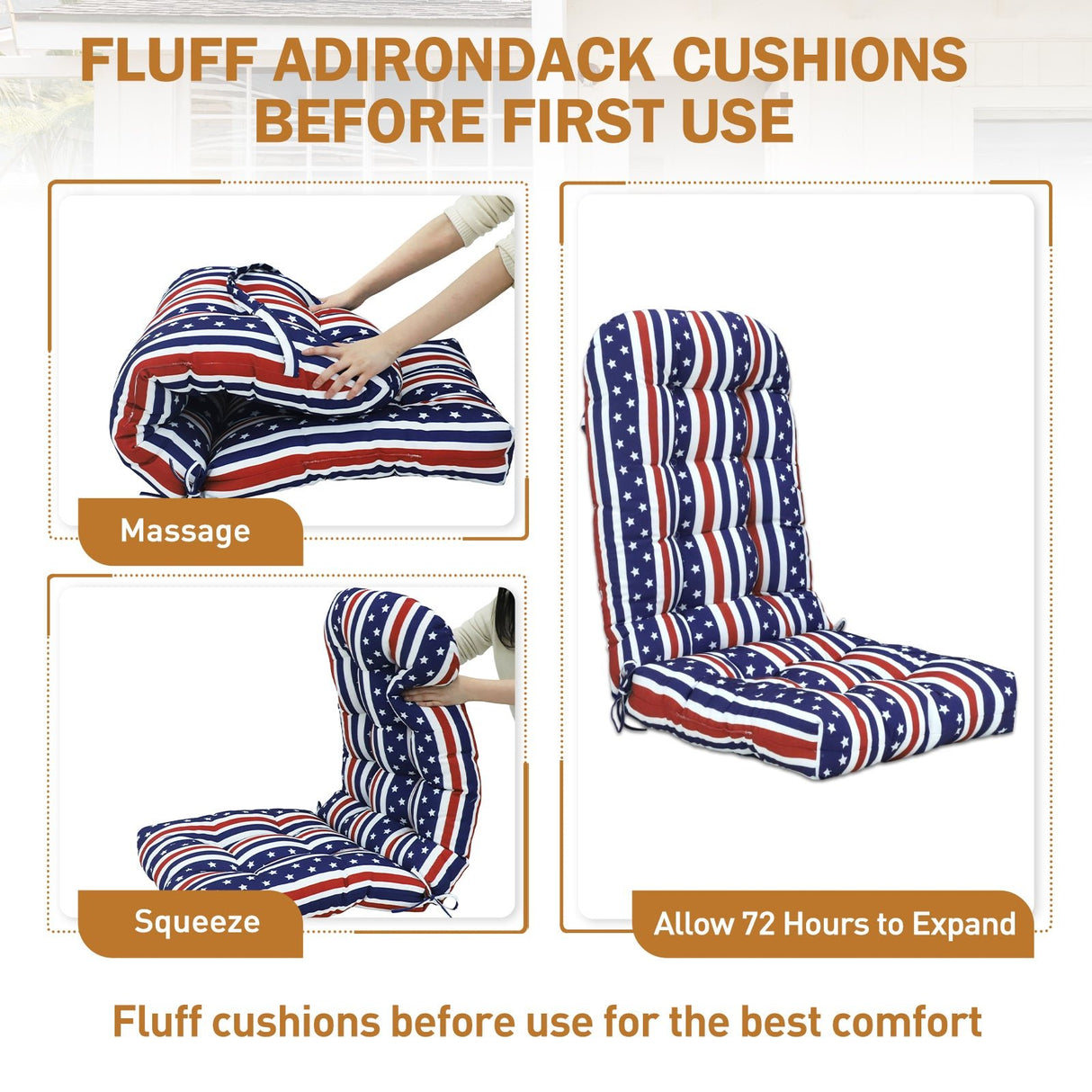 5" High Back Adirondack Chair Cushions, 49x20x5 in, Set of 1/2/4 - Eagle Peak Custom Canopy Tent