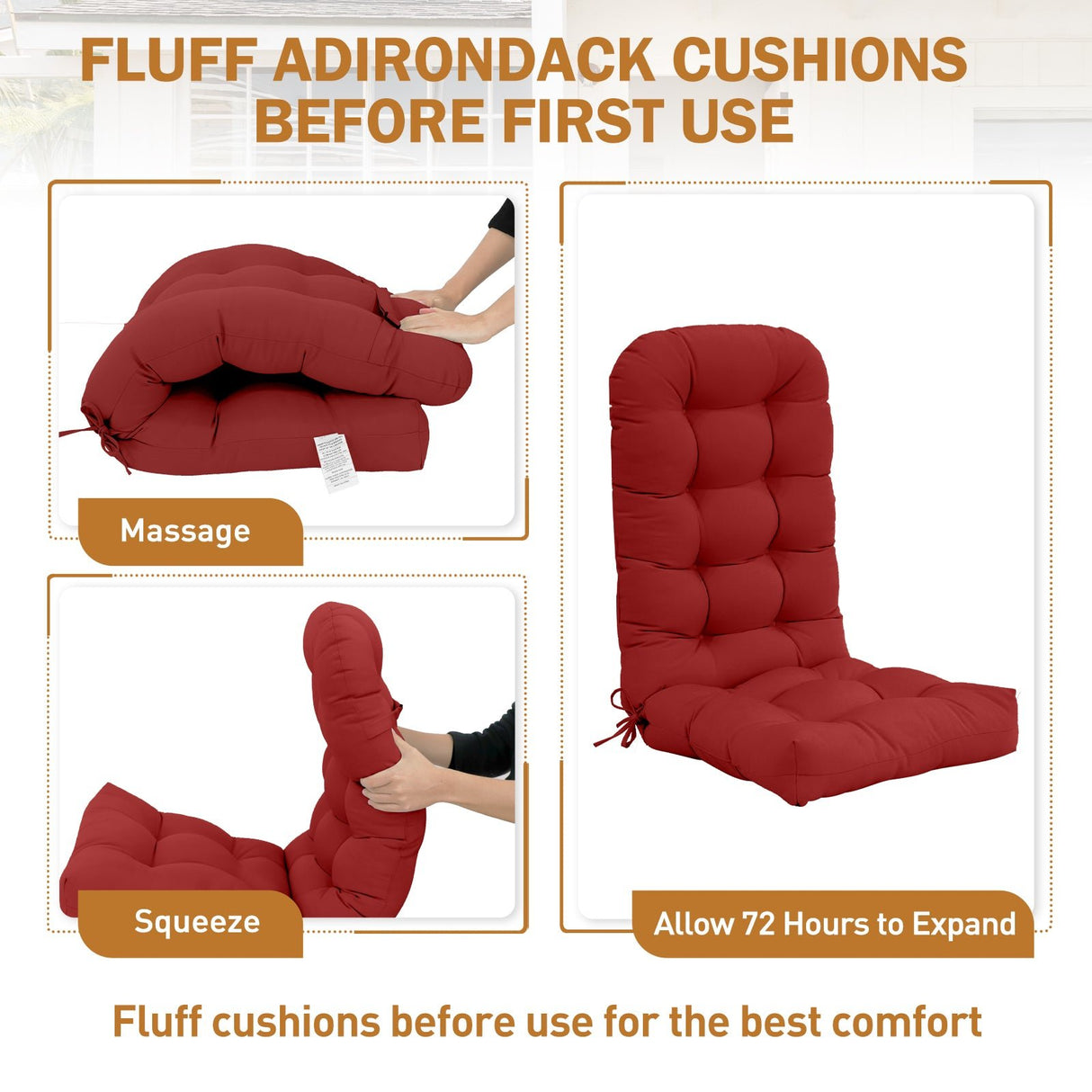 5" High Back Adirondack Chair Cushions, 49x20x5 in, Set of 1/2/4 - Eagle Peak Custom Canopy Tent