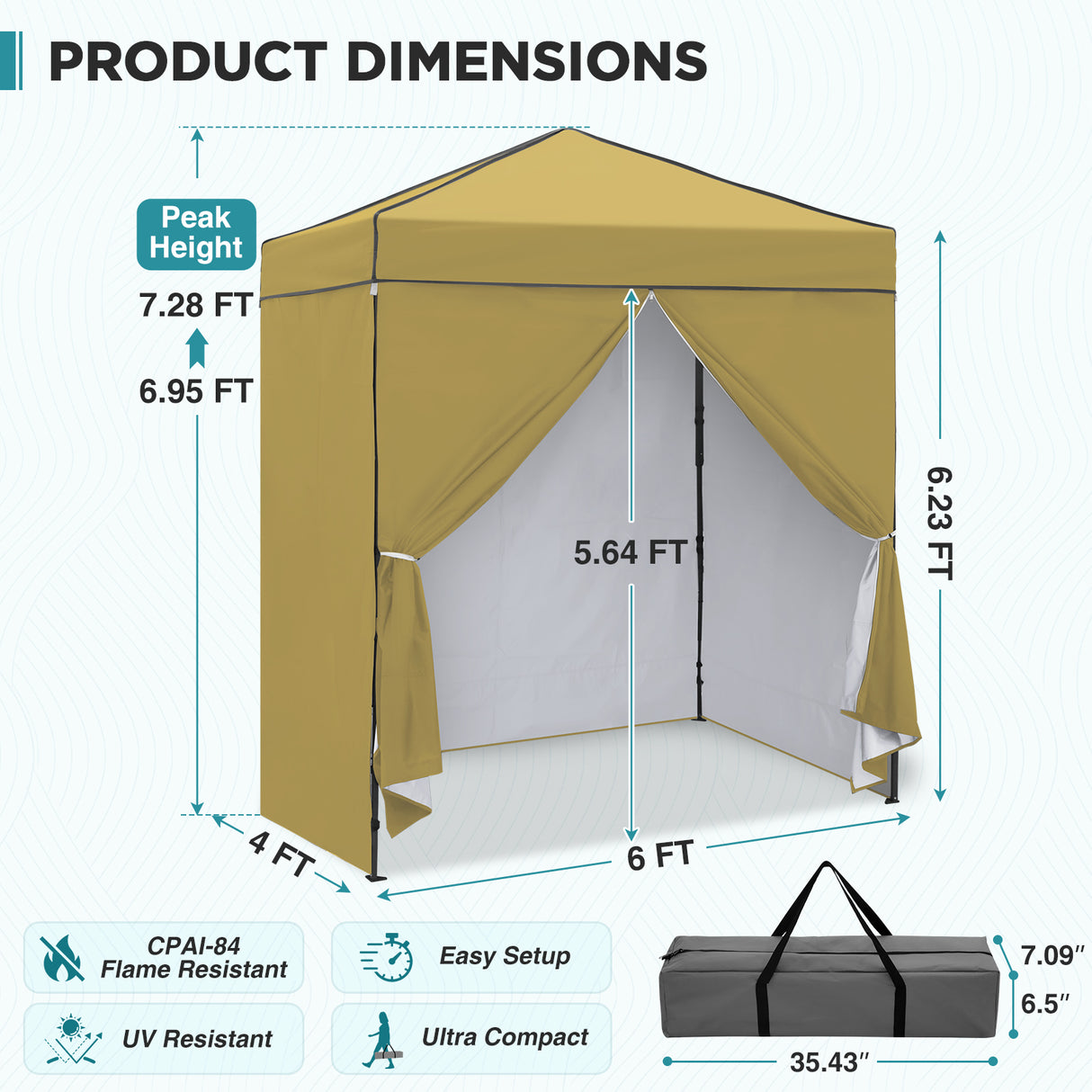 6x4 Instant Pop Up Canopy Tent  with 4 Side Wall Panels