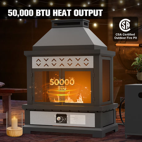 Outdoor Propane Fireplace 50,000 BTU Gas Fireplace with Locking Mesh Doors