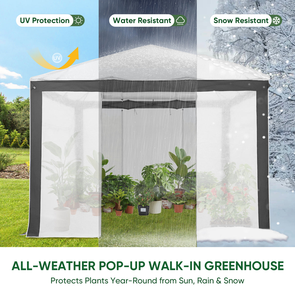 6x4/8x6/10x10 Portable Walk in Greenhouse with Polyester Reinforced Corners, Gray/White, Green/White