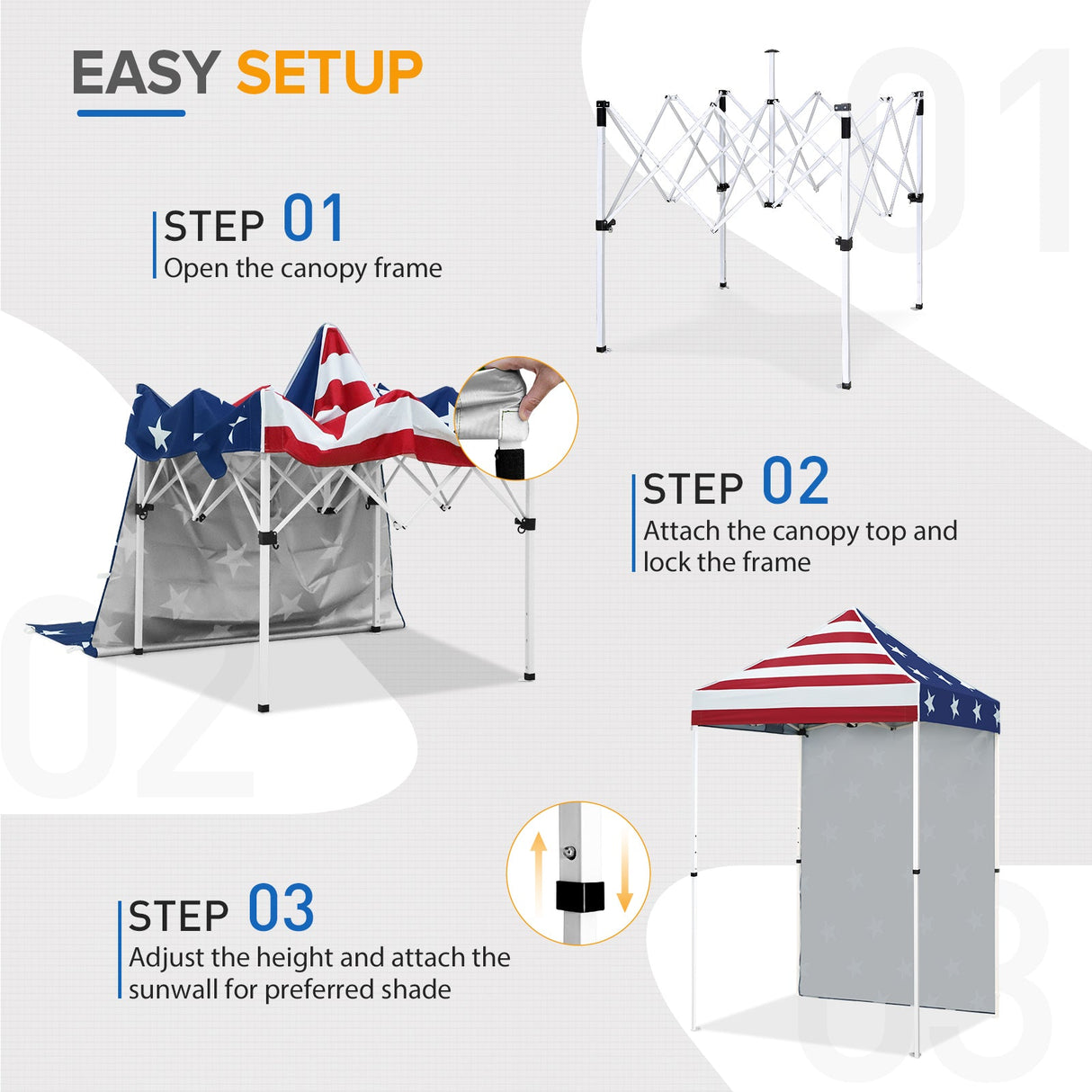 5x5 Straight Leg Pop Up Canopy Tent with One Removable Sunwall - Eagle Peak Custom Canopy Tent