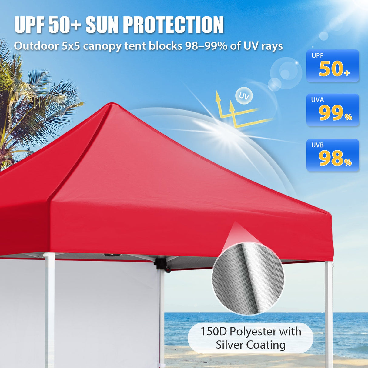 5x5 Straight Leg Pop Up Canopy Tent with One Removable Sunwall - Eagle Peak®