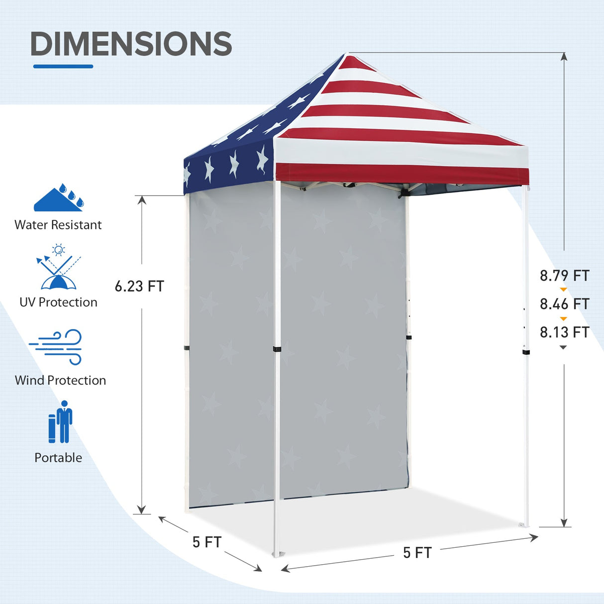 5x5 Straight Leg Pop Up Canopy Tent with One Removable Sunwall - Eagle Peak Custom Canopy Tent