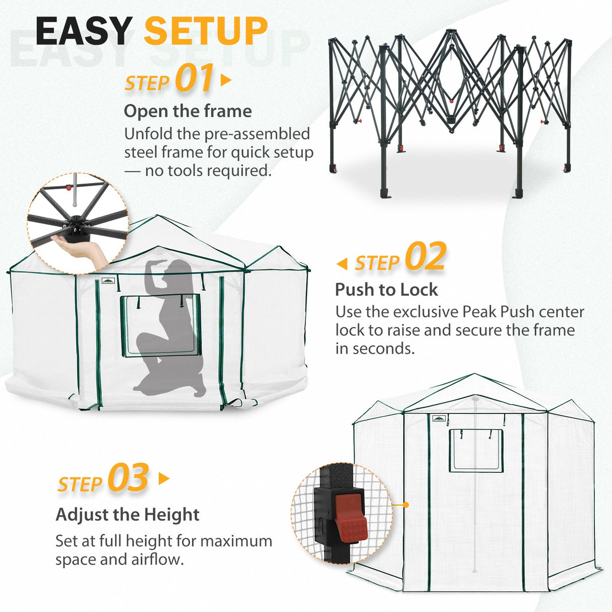 6.6x6.6 ft/ 8.5x8.5 ft Hexagon Pop up Greenhouse - Eagle Peak Custom Canopy Tent