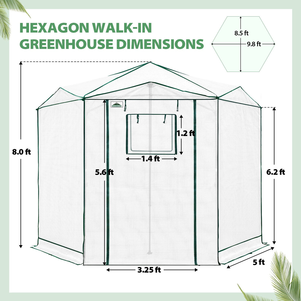 6.6x6.6 ft/ 8.5x8.5 ft Hexagon Pop up Greenhouse - Eagle Peak Custom Canopy Tent