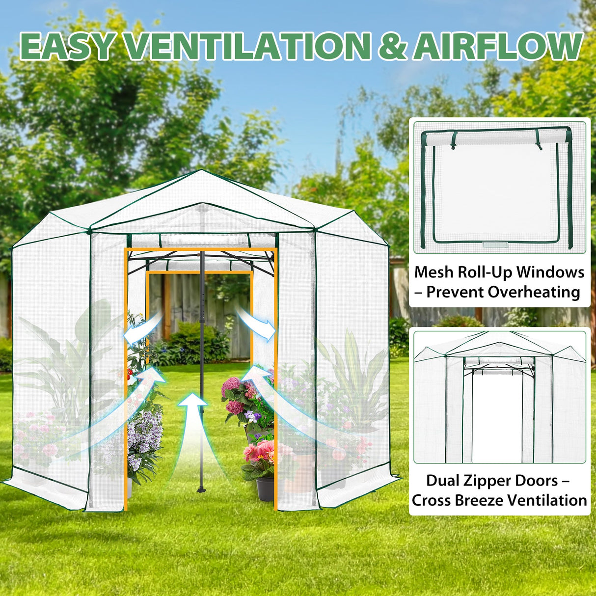 6.6x6.6 ft/ 8.5x8.5 ft Hexagon Pop up Greenhouse - Eagle Peak Custom Canopy Tent