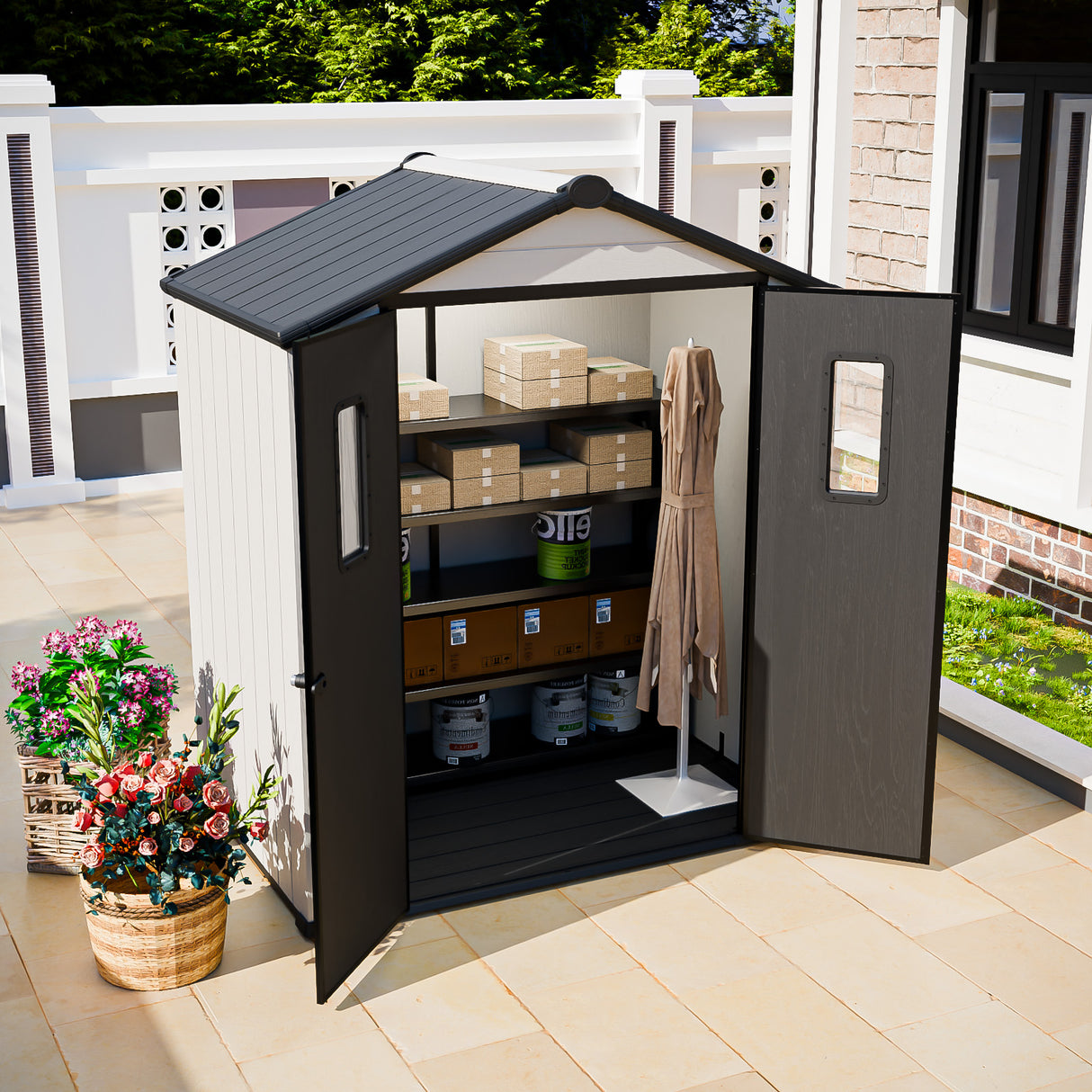 5x3/6x4/8x6/8x8 Resin Outdoor Storage Shed,Weatherproof Garden Shed