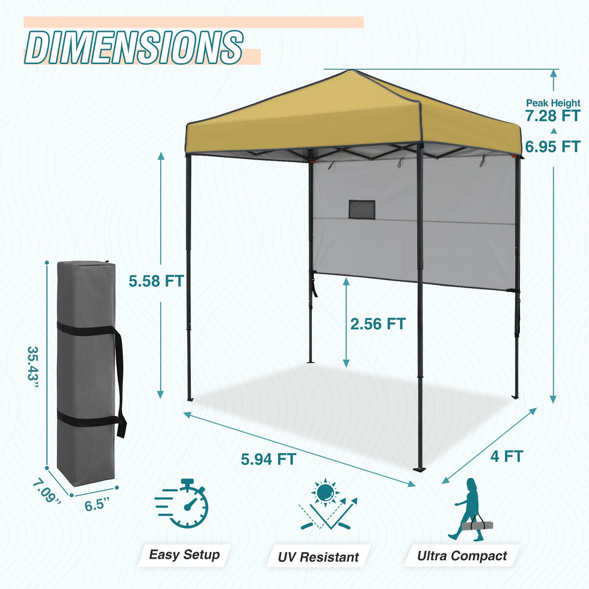 6x4 ft Instant Pop Up Canopy with Adjustable Sun Wall - Eagle Peak Custom Canopy Tent