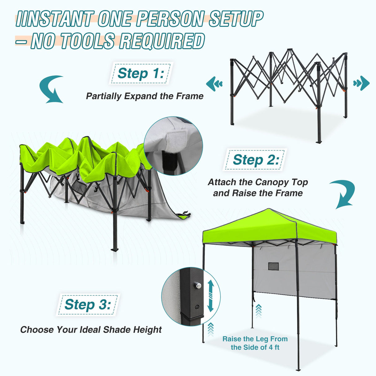 6x4 ft Instant Pop Up Canopy with Adjustable Sun Wall - Eagle Peak Custom Canopy Tent