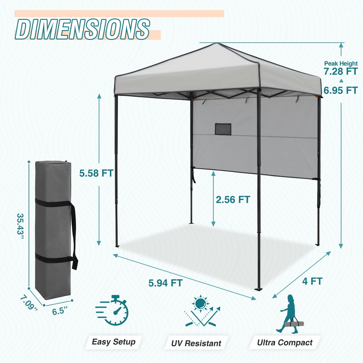 6x4 ft Instant Pop Up Canopy with Adjustable Sun Wall - Eagle Peak Custom Canopy Tent