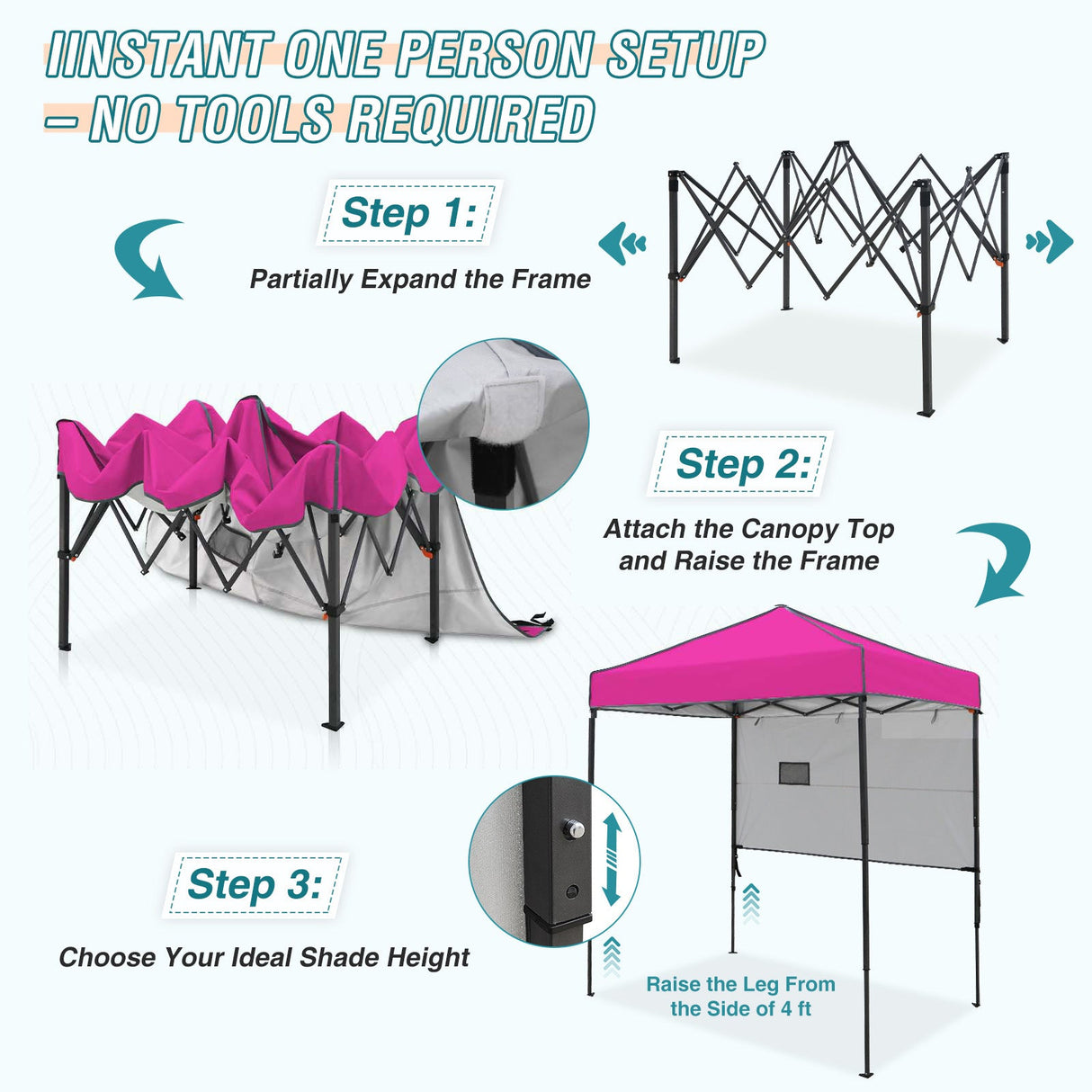 6x4 ft Instant Pop Up Canopy with Adjustable Sun Wall - Eagle Peak Custom Canopy Tent