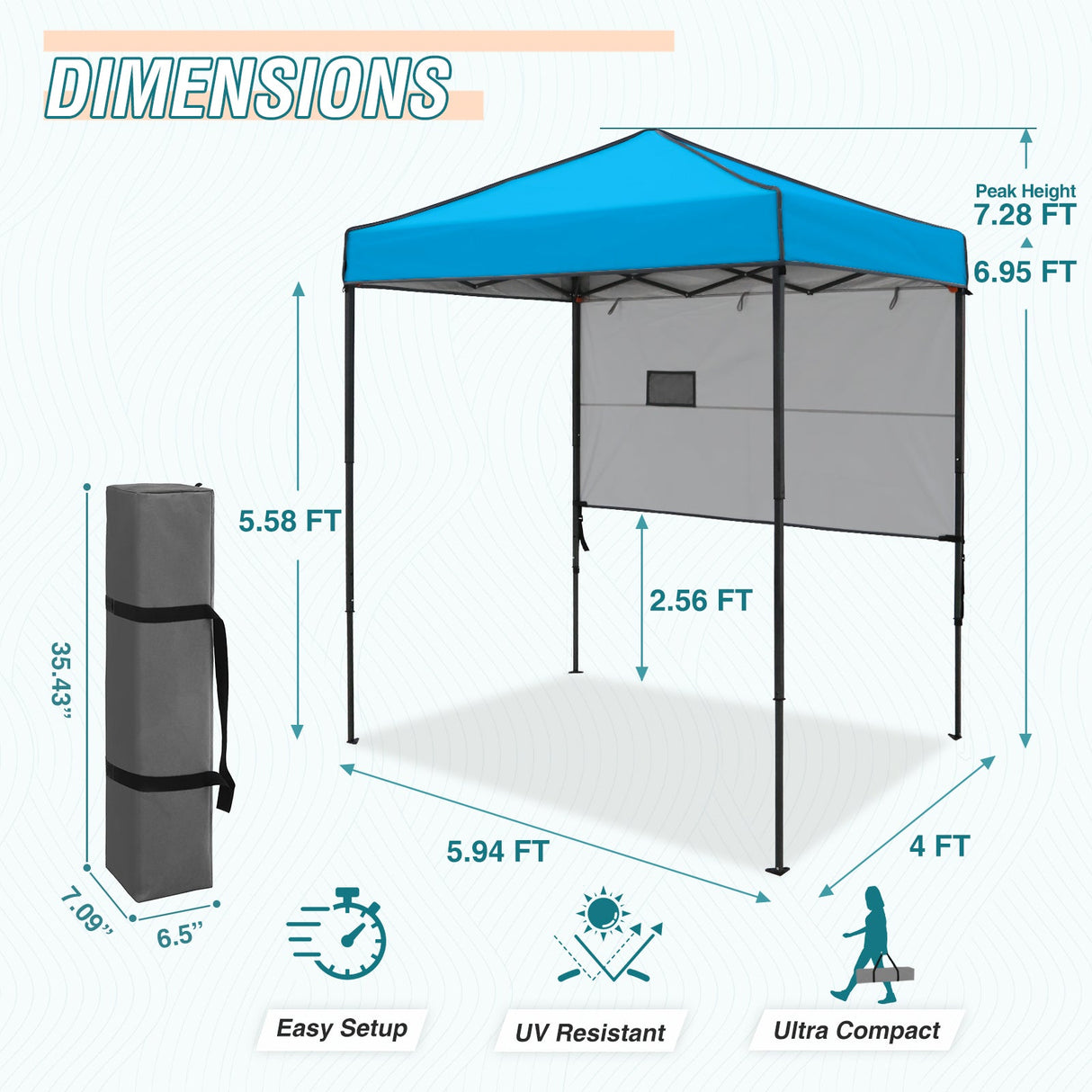 6x4 ft Instant Pop Up Canopy with Adjustable Sun Wall - Eagle Peak Custom Canopy Tent