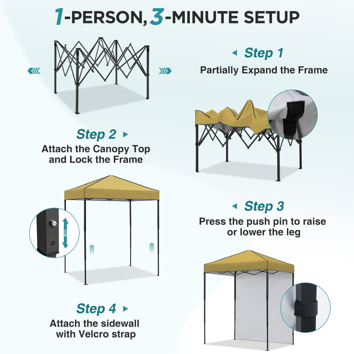 6x4 Instant Pop Up Canopy Tent with 1 Side Wall Panel - Eagle Peak®