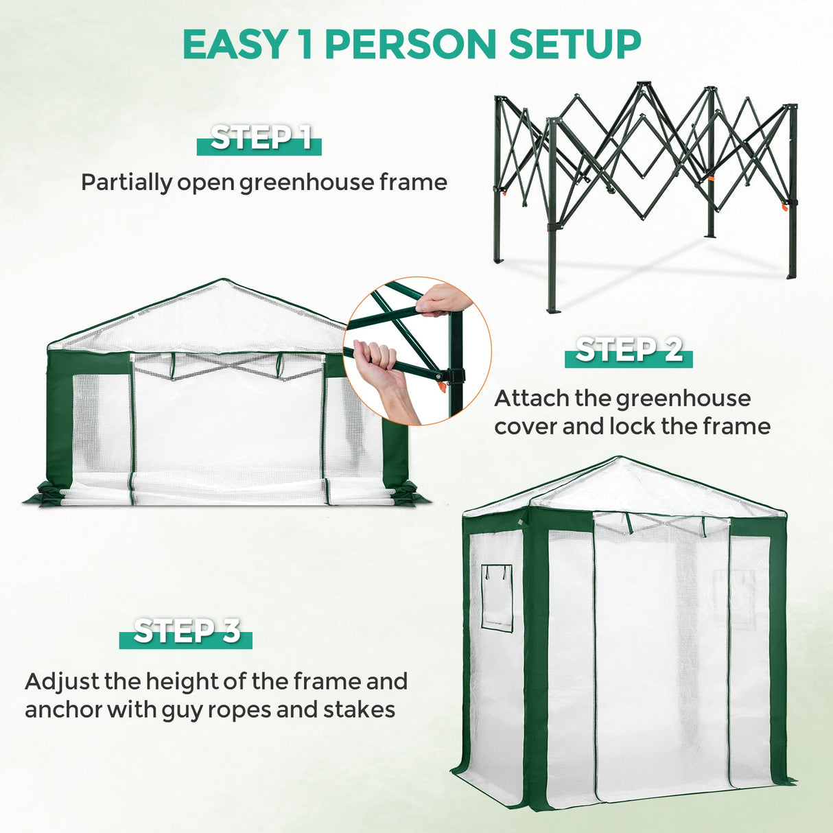 6x4/8x6/10x10 Portable Walk in Greenhouse with Polyester Reinforced Corners, Gray/White, Green/White - Eagle Peak Custom Canopy Tent