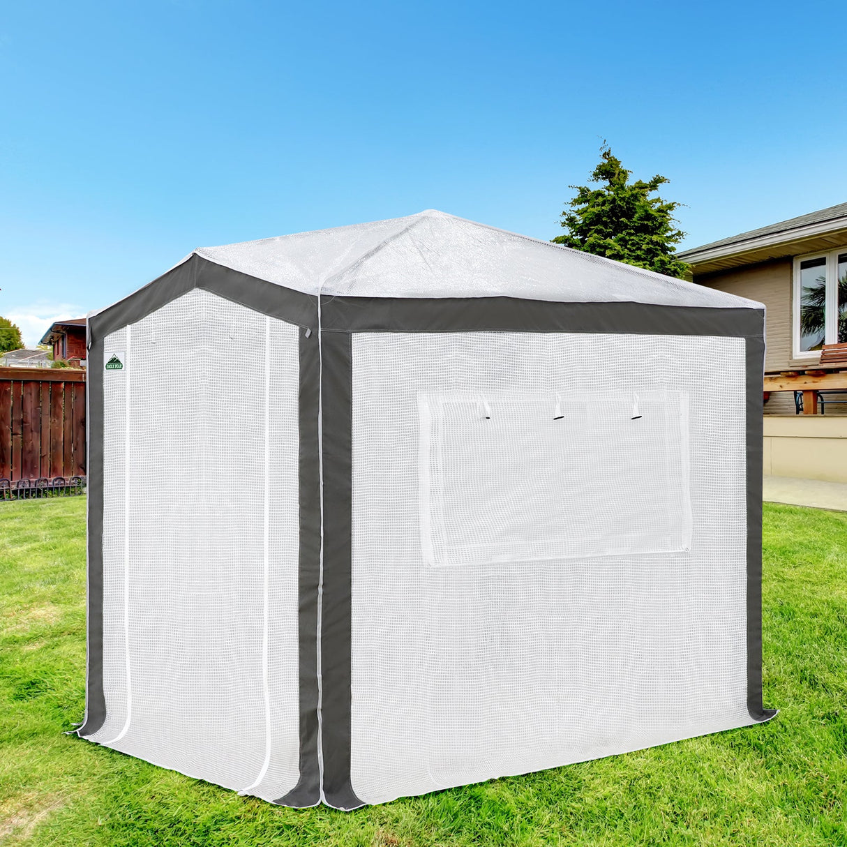 6x4/8x6/10x10 Portable Walk in Greenhouse with Polyester Reinforced Corners, Gray/White, Green/White - Eagle Peak Custom Canopy Tent