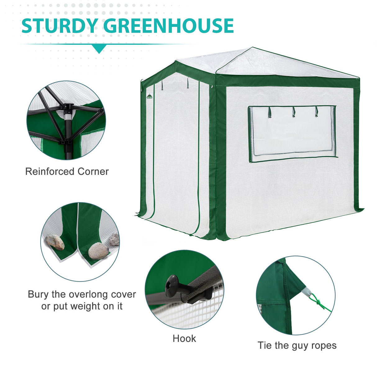 6x4/8x6/10x10 Portable Walk in Greenhouse with Polyester Reinforced Corners, Gray/White, Green/White - Eagle Peak Custom Canopy Tent