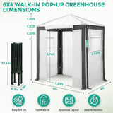 6x4/8x6/10x10 Portable Walk in Greenhouse with Polyester Reinforced Corners, Gray/White, Green/White - Eagle Peak Custom Canopy Tent
