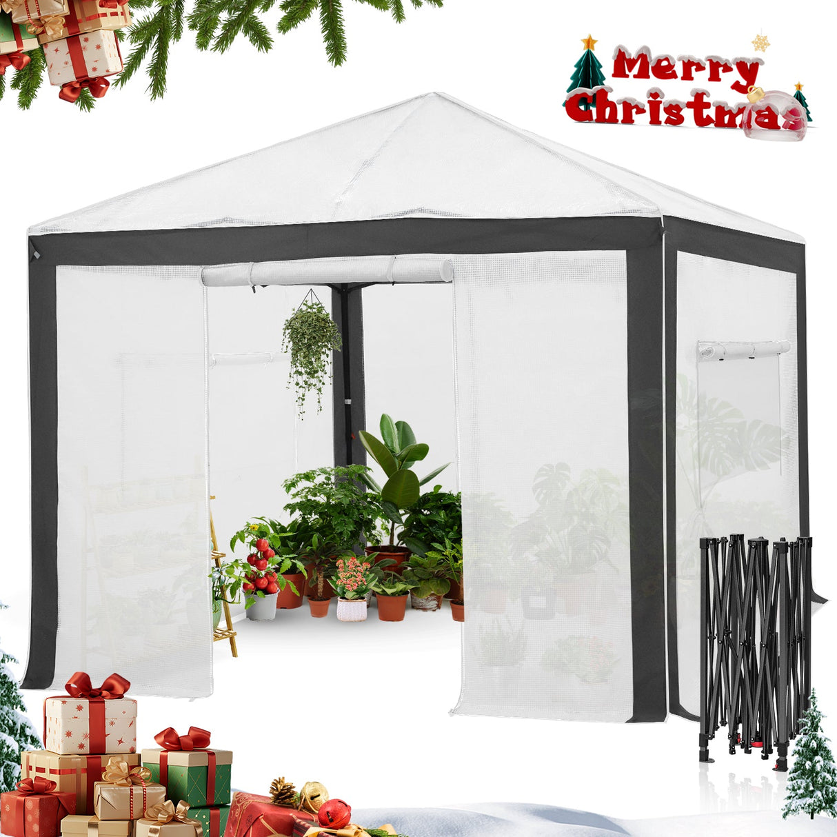 6x4/8x6/10x10 Portable Walk in Greenhouse with Polyester Reinforced Corners, Gray/White, Green/White - Eagle Peak Custom Canopy Tent